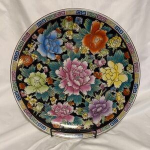Floral Decorative Plate with Multicolor Design